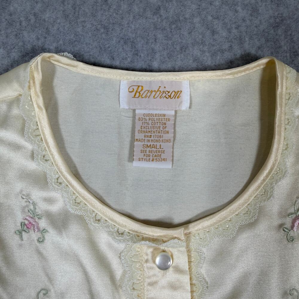 Vintage Barbizon Cuddleskin Long Sleeve Pajama Top Cream Floral Embroidery Lace - Picture 4 of 13